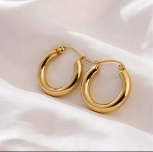 18k Gold plated Circle Earrings, Tube Hoop Earrings, Thick Hoops